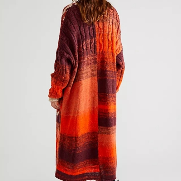 Free People Flury Cardigan Wool Blend Longline Open Front Cider Combo XS/S NWT - Picture 5 of 12
